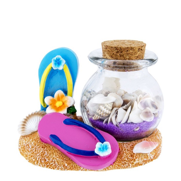 Beachcombers Sandals With Glass Bottle Figure Coastal Beach House Decor Decoration