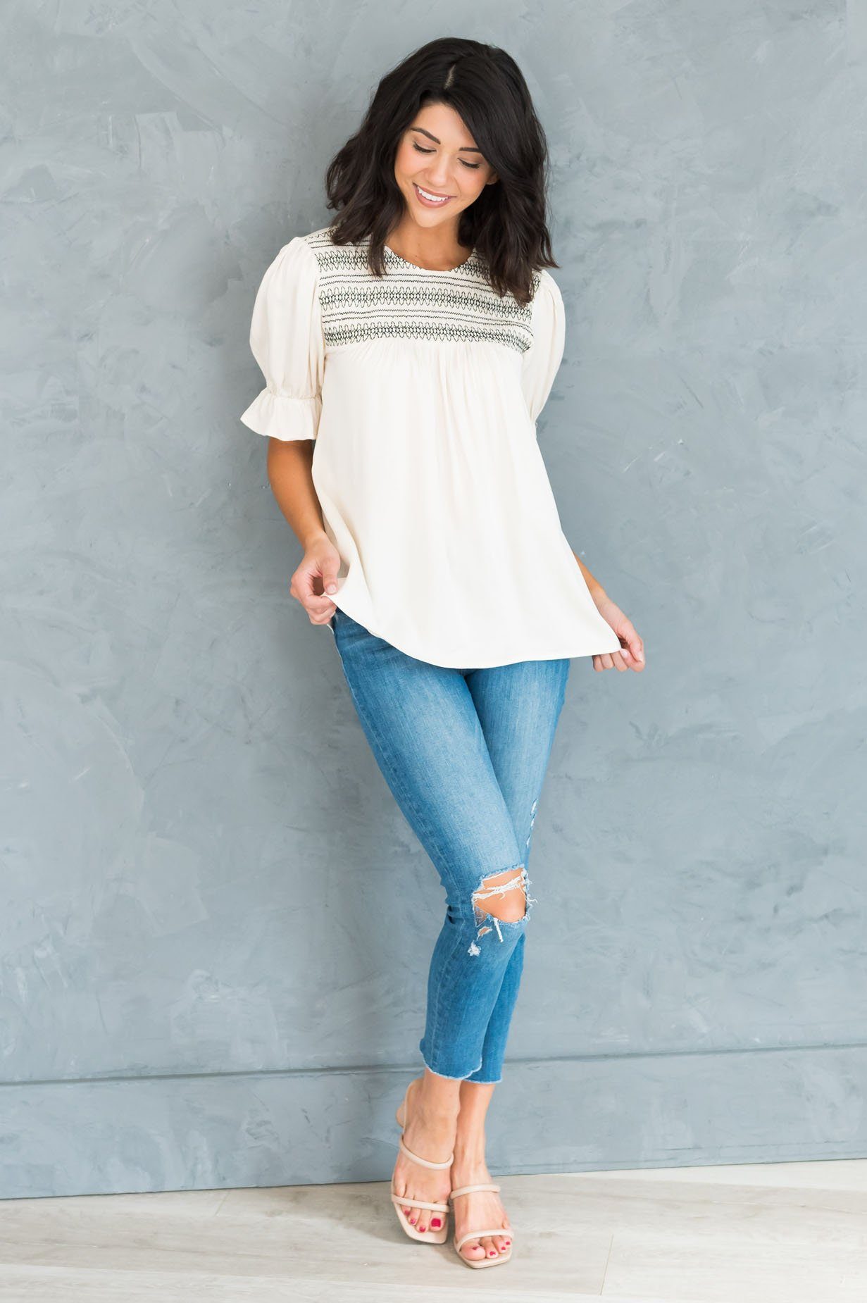 Drift Away Embroidered Modest Blouse