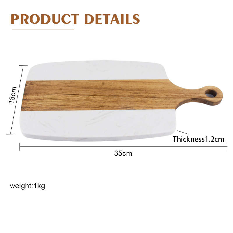 J QUATTUOR Acacia Wood and Marble Cheese Board with Handle， Serving Tray， Charcuterie Platter for Cheese， Fruit， Meat， Sushi