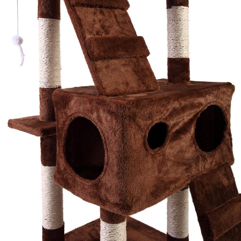 COZIWOW 67 in. Cat Tree Brown Tower Condo Soft Flannel Covered CW12T0193