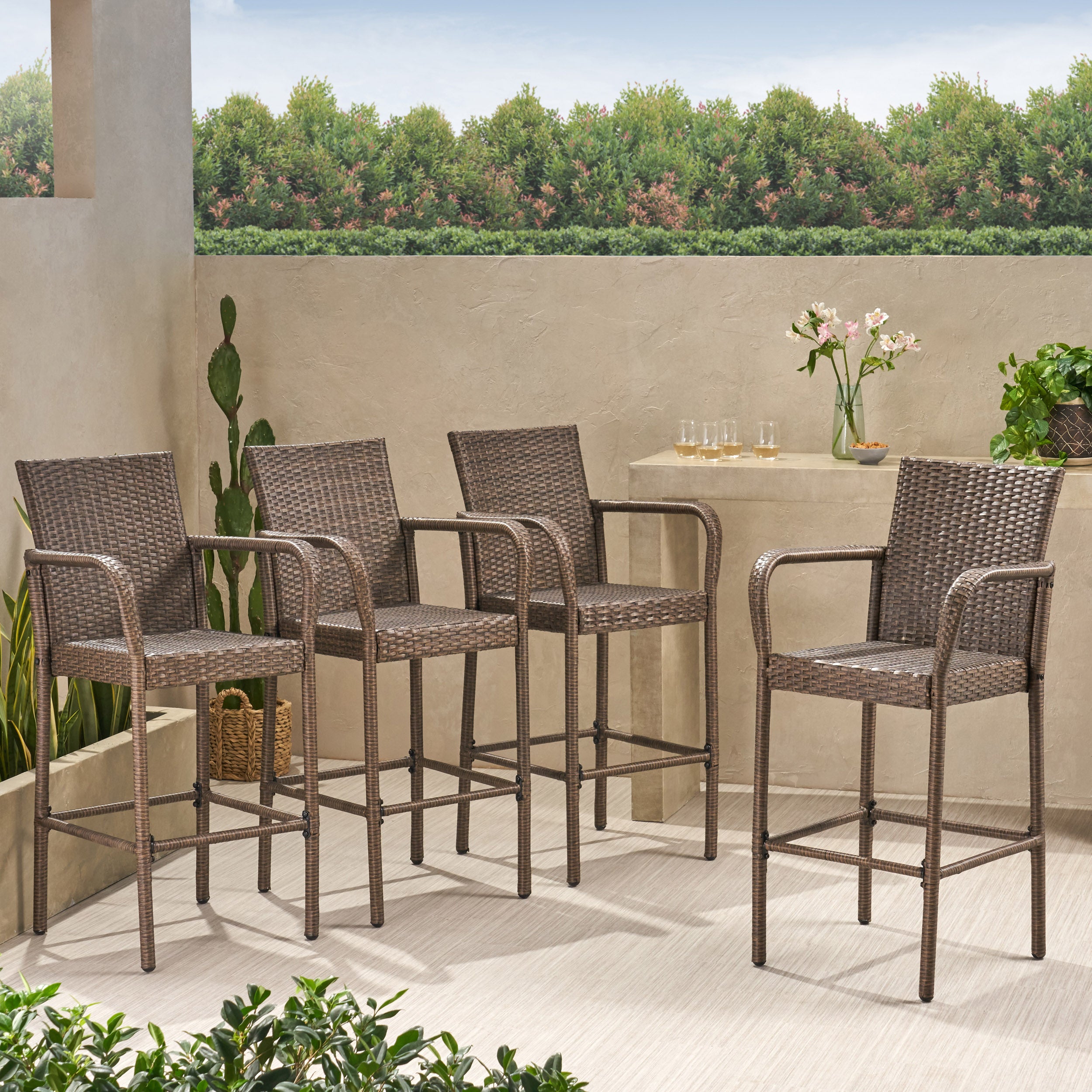 Conquista 30-Inch Outdoor Mix Mocha Wicker Barstool