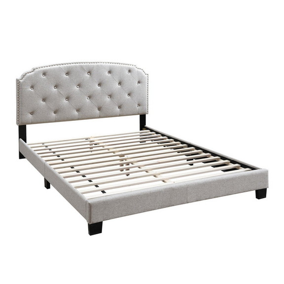 Benjara BM232036 Queen Bed with Button Tufted Scal...