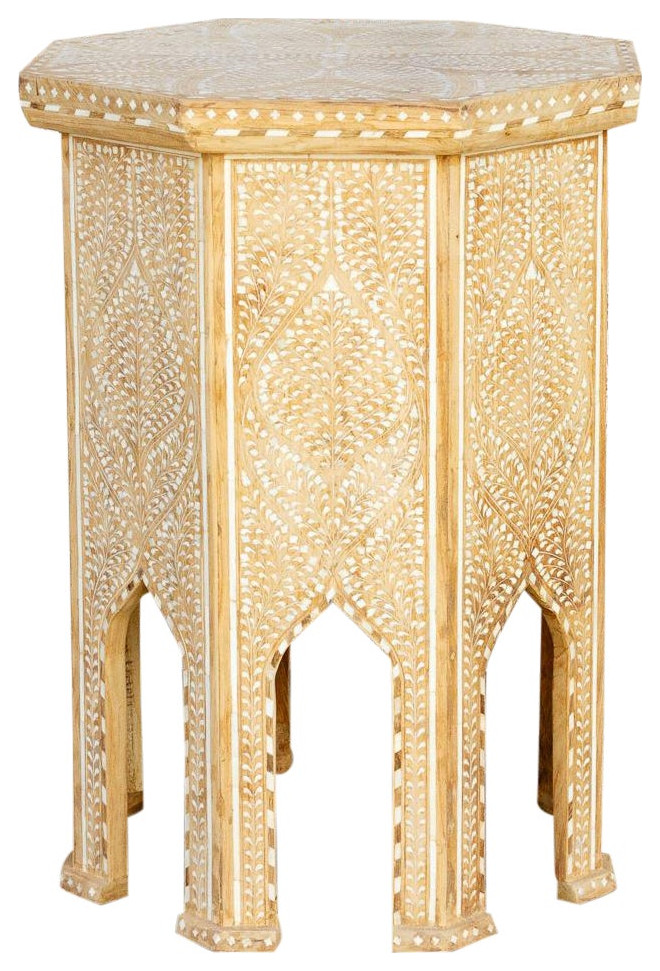 Enchanting Bleached Tall Inlaid end Table   Mediterranean   Side Tables And End Tables   by De cor  Houzz