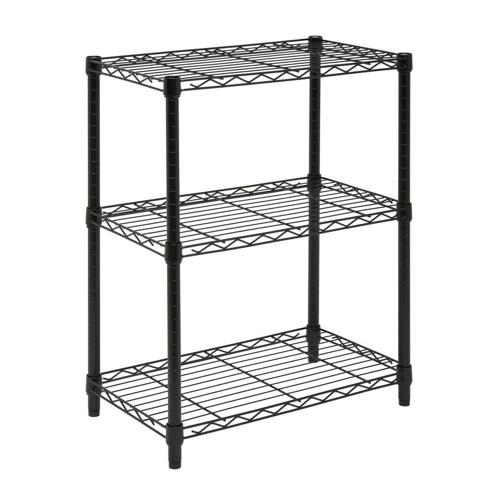 Honey-Can-Do Black 3-Tier Heavy Duty Steel Wire Shelving Unit (24 in. W x 30 in. H x 14 in. D) SHF-01905