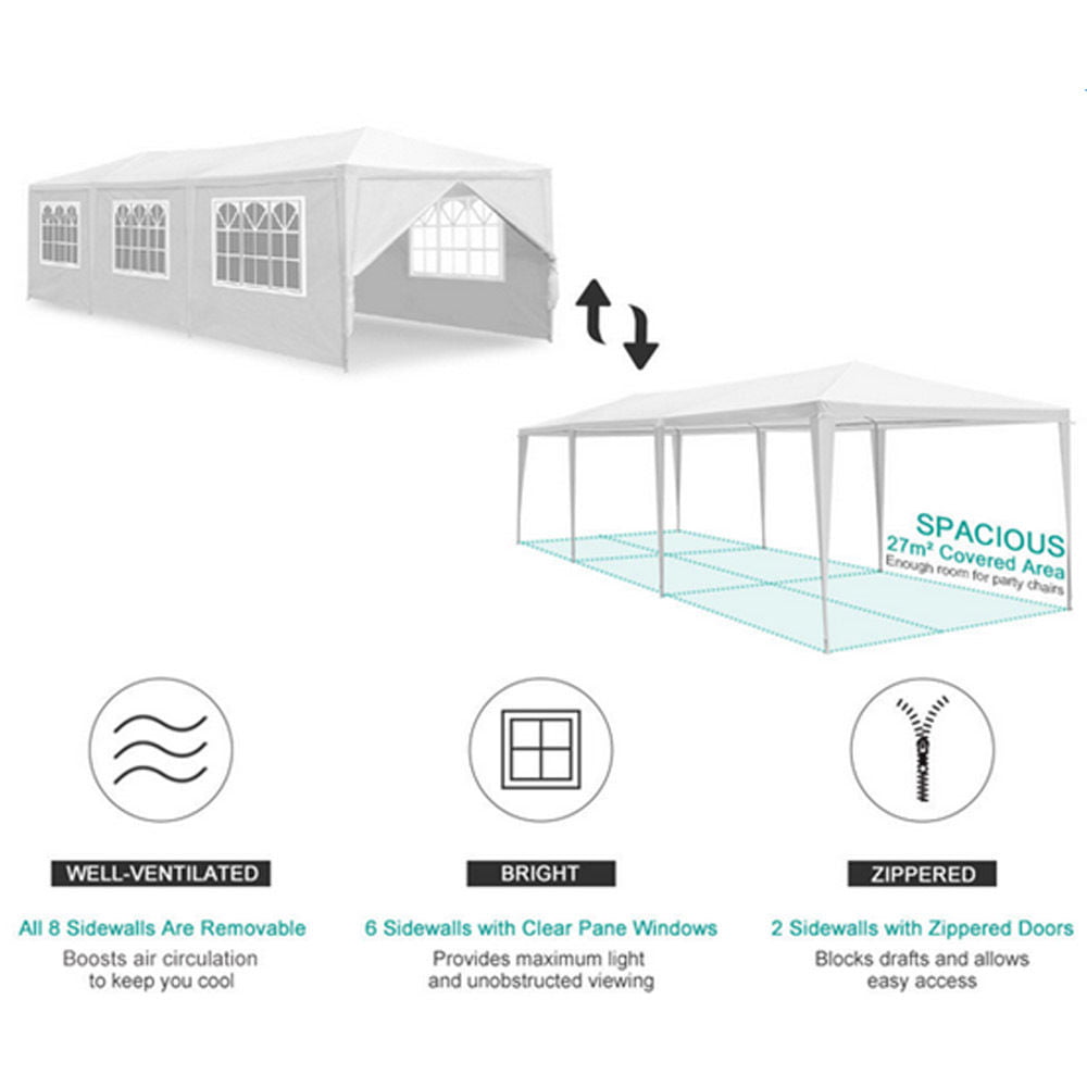 Zimtown 10'x30' canopies Outdoor White Canopy Screen Sun Shelters Houses Gazebos with 8 Sidewalls