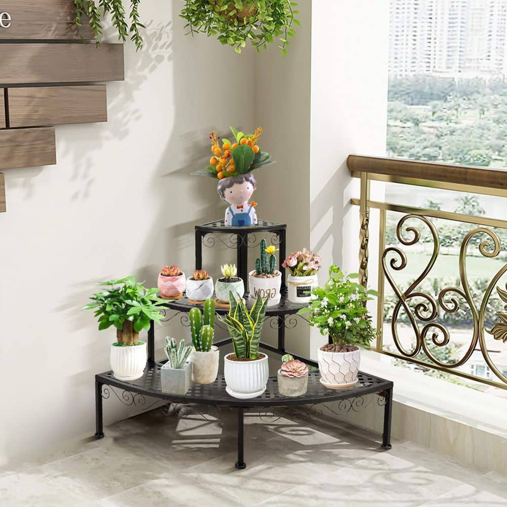 Alpulon Black Metal Corner Flower Ladder Plant Stand (3-Tier) ZY1C0496