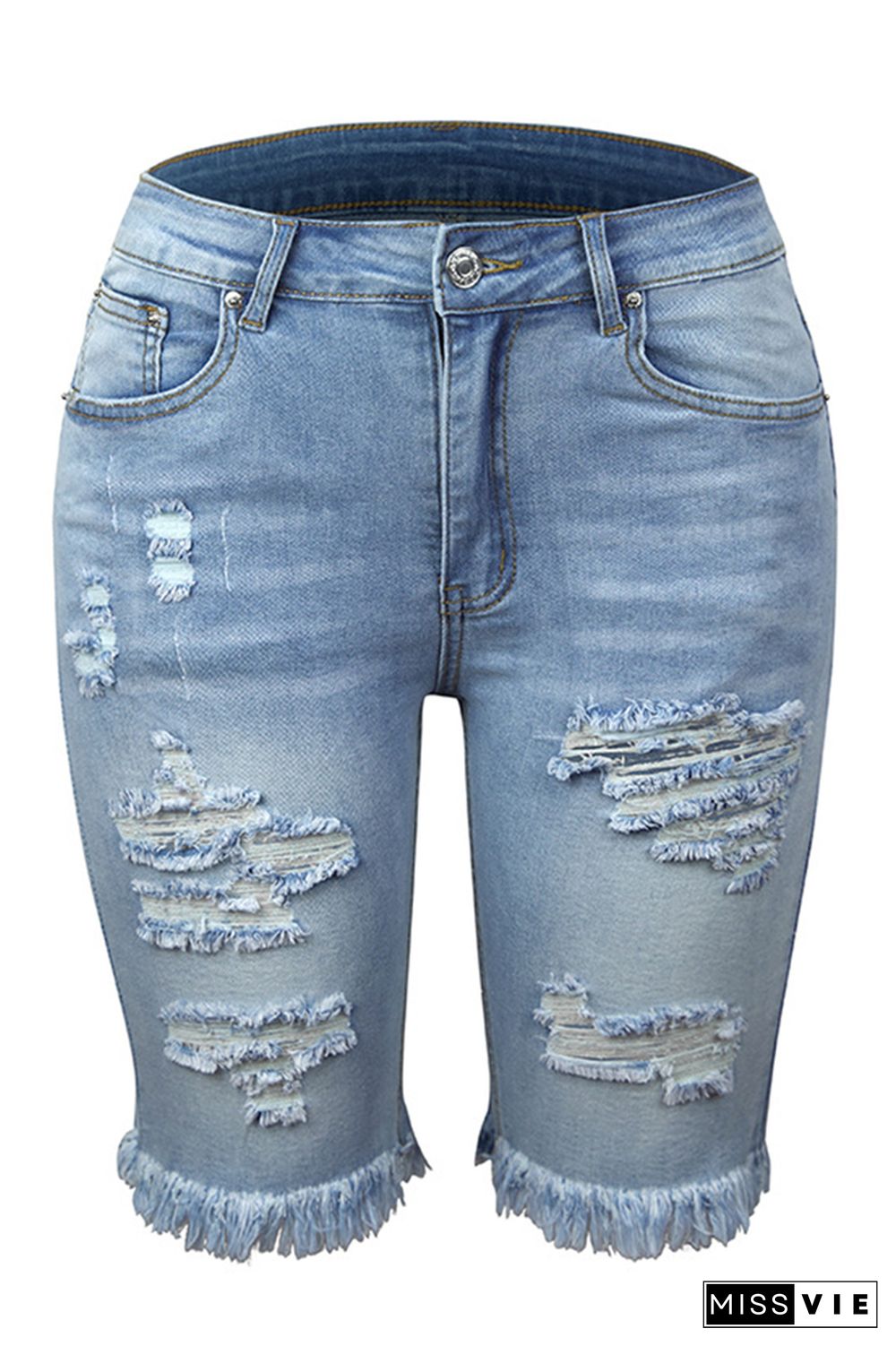 Ripped Tassel Mid Length Jeans Shorts Wholesale