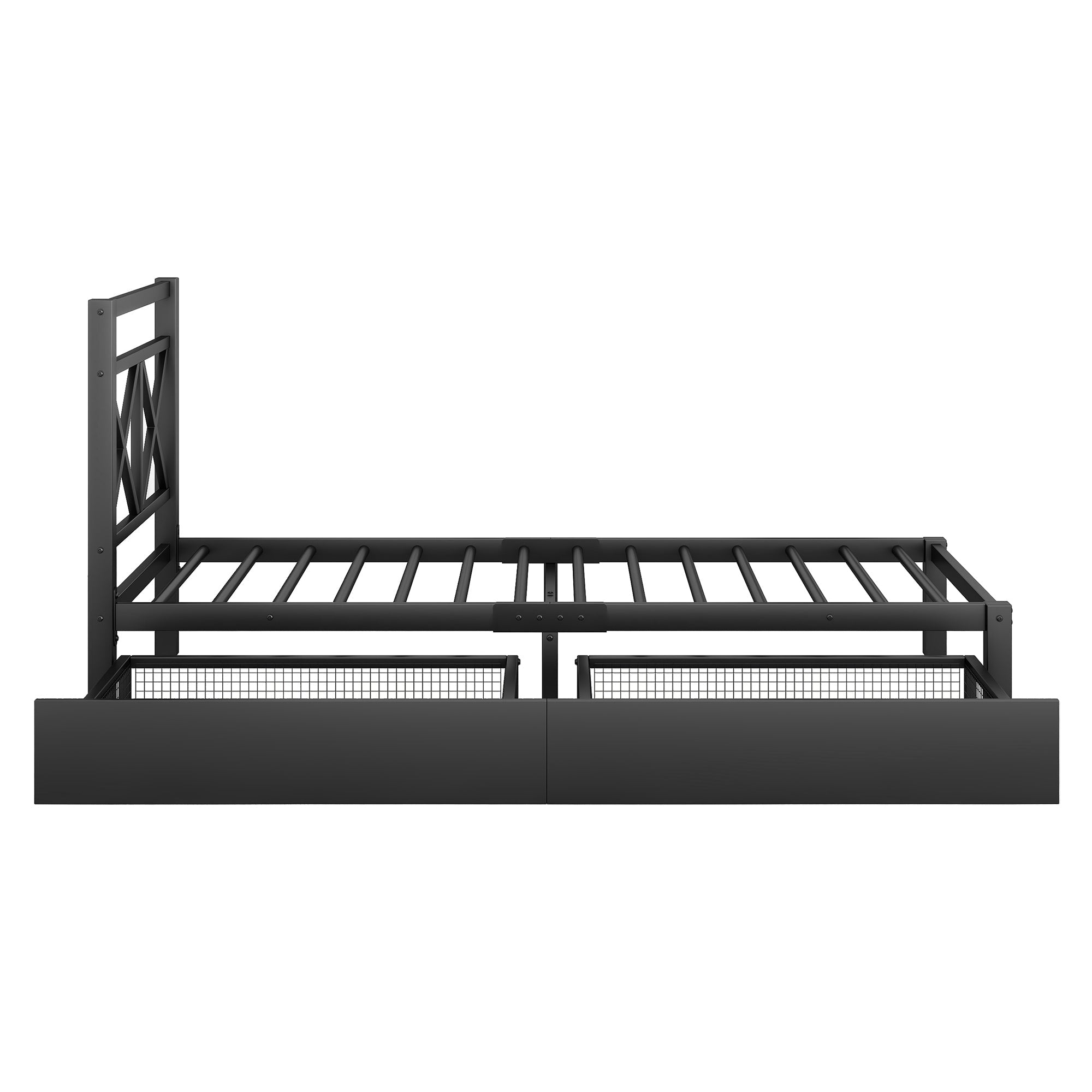 Metal Twin Size Platform Bed with Two Drawers for Kids Room, Black