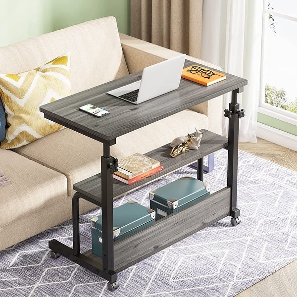 Portable Desk with Wheels， Height Adjustable Rolling Side Table for Bedside Sofa Couch