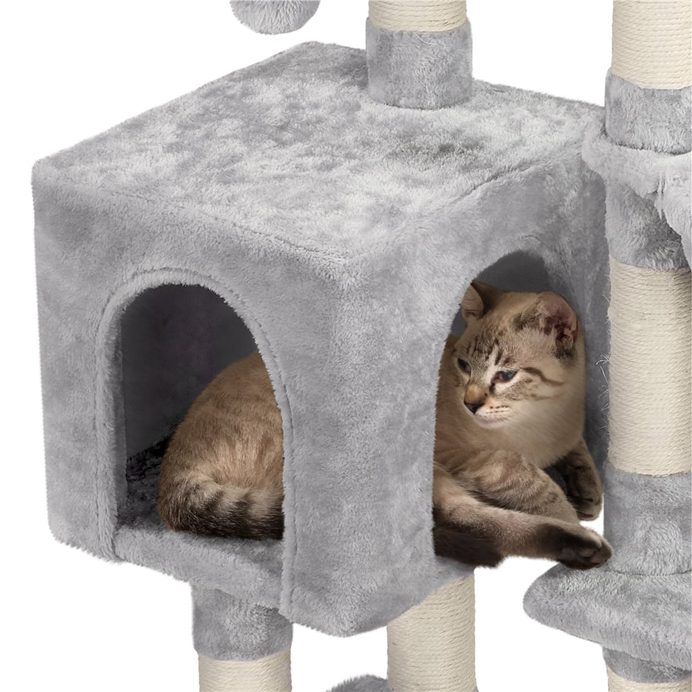 SMILE MART 4-Level Cat Tree Condo with Plush Perch， Light Gray