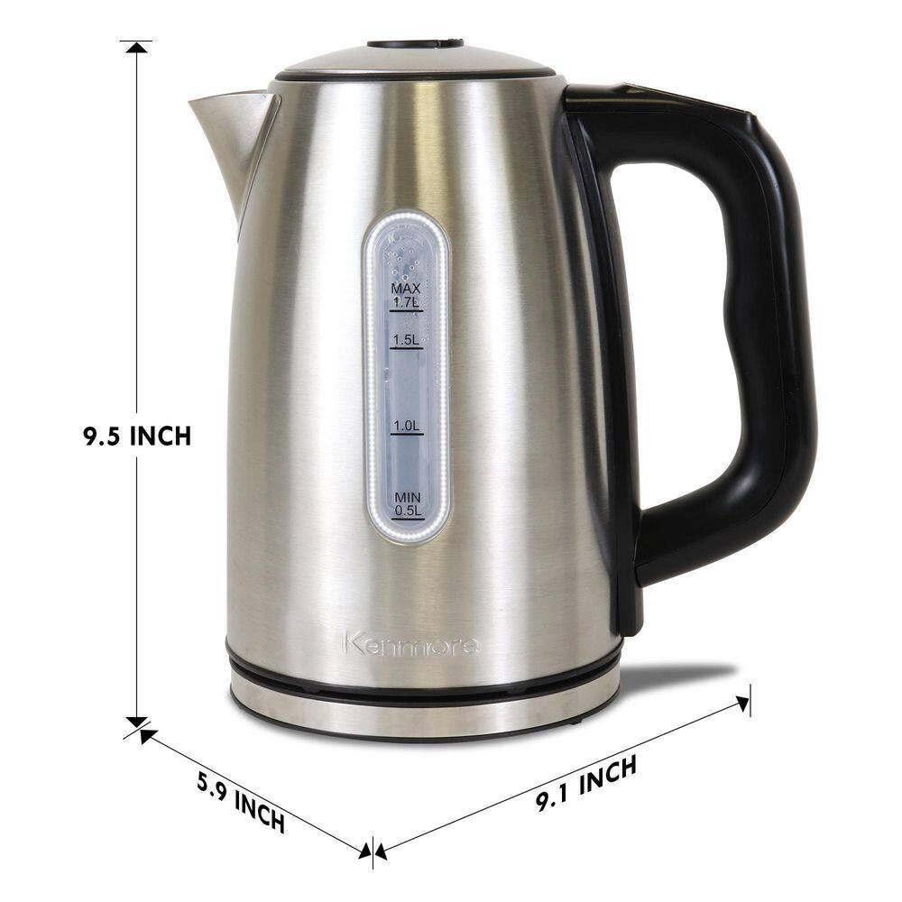 KENMORE 1.7L Cordless 6-Cup Electric Kettle in Silver with 6 Temperature Pre-Sets Stainless Steel Tea Kettle KKTK1.7S-D