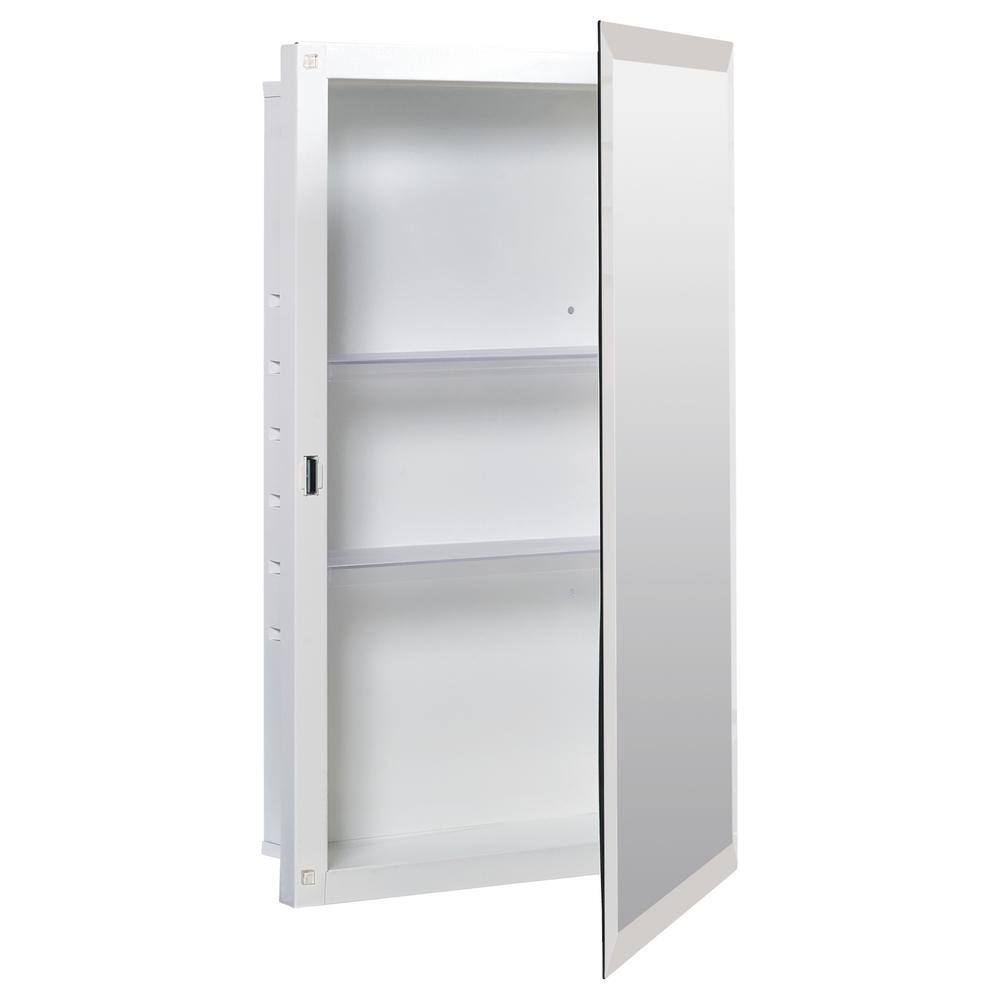 Glacier Bay 16 in. W x 25-78 in. H x 4-12 in. D Recessed or Surface Mount Frameless Beveled Bathroom Medicine Cabinet in Silver M119GB