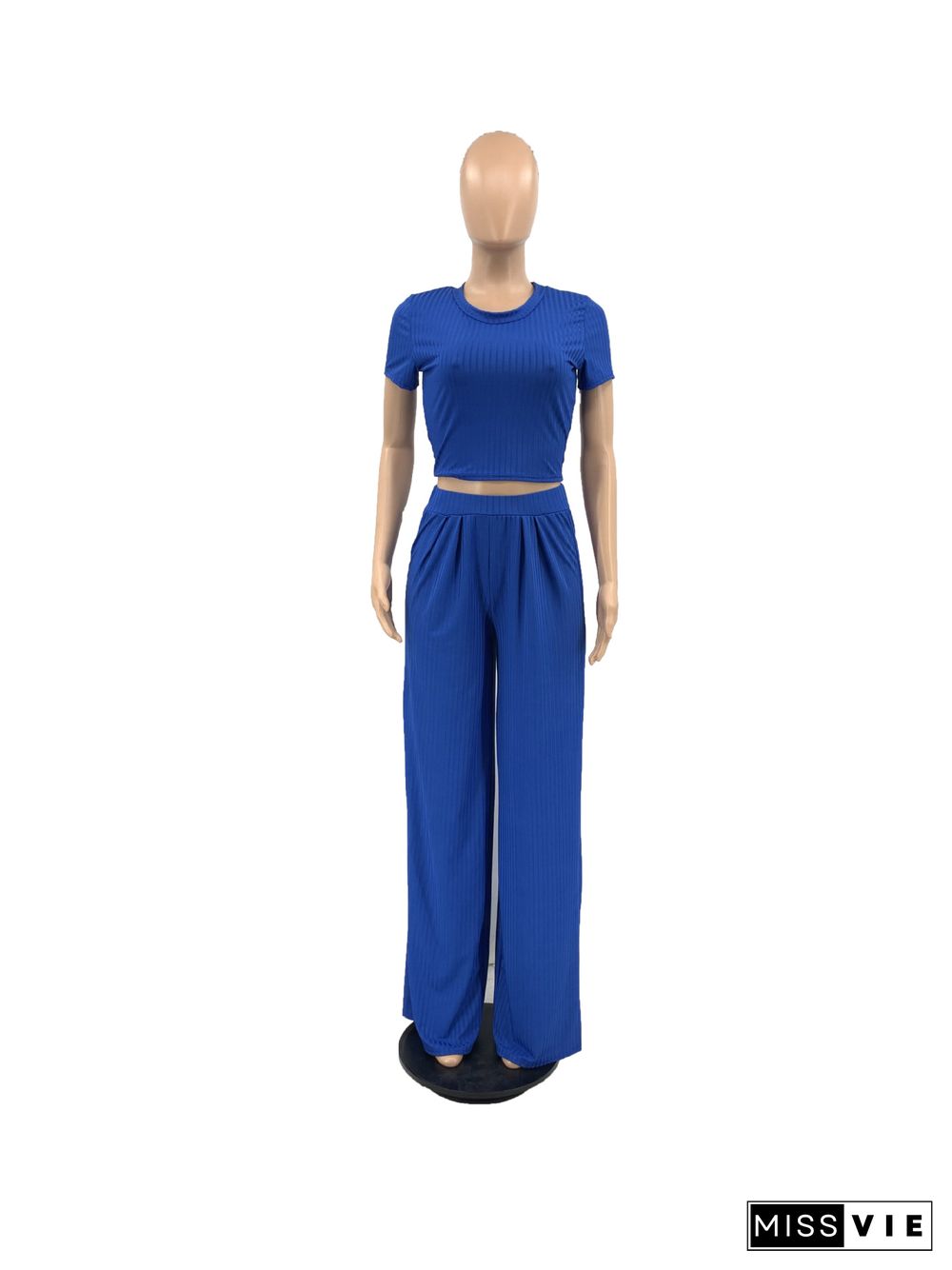 Short Sleeve T Shirt Wide Leg Pants Two Piece Set