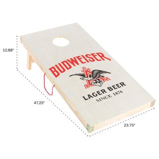 Budweiser Cornhole Bean Bag Toss Game - Vintage Logo Design Wood Corn Hole Boards with 8 Red and Black Beanbags 787101VAR