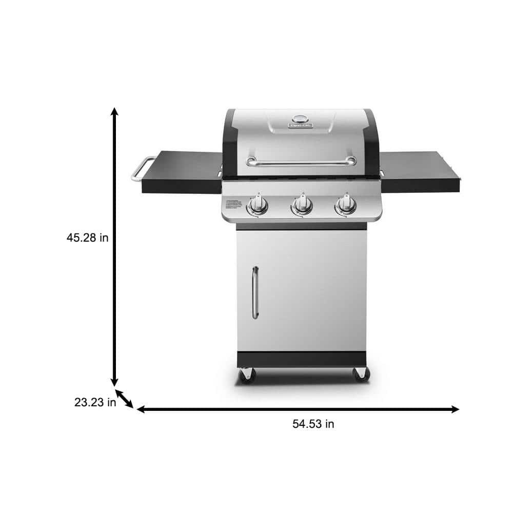 DynaGlo Premier 3Burner Natural Gas Grill in Stainless Steel with Folding Side Tables