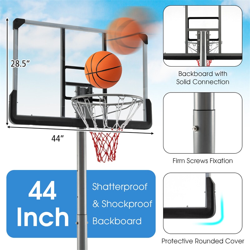 Portable Outdoor Basketball Hoop 64’’-79’’ Adjustable Poolside Basketball Goal System with 44