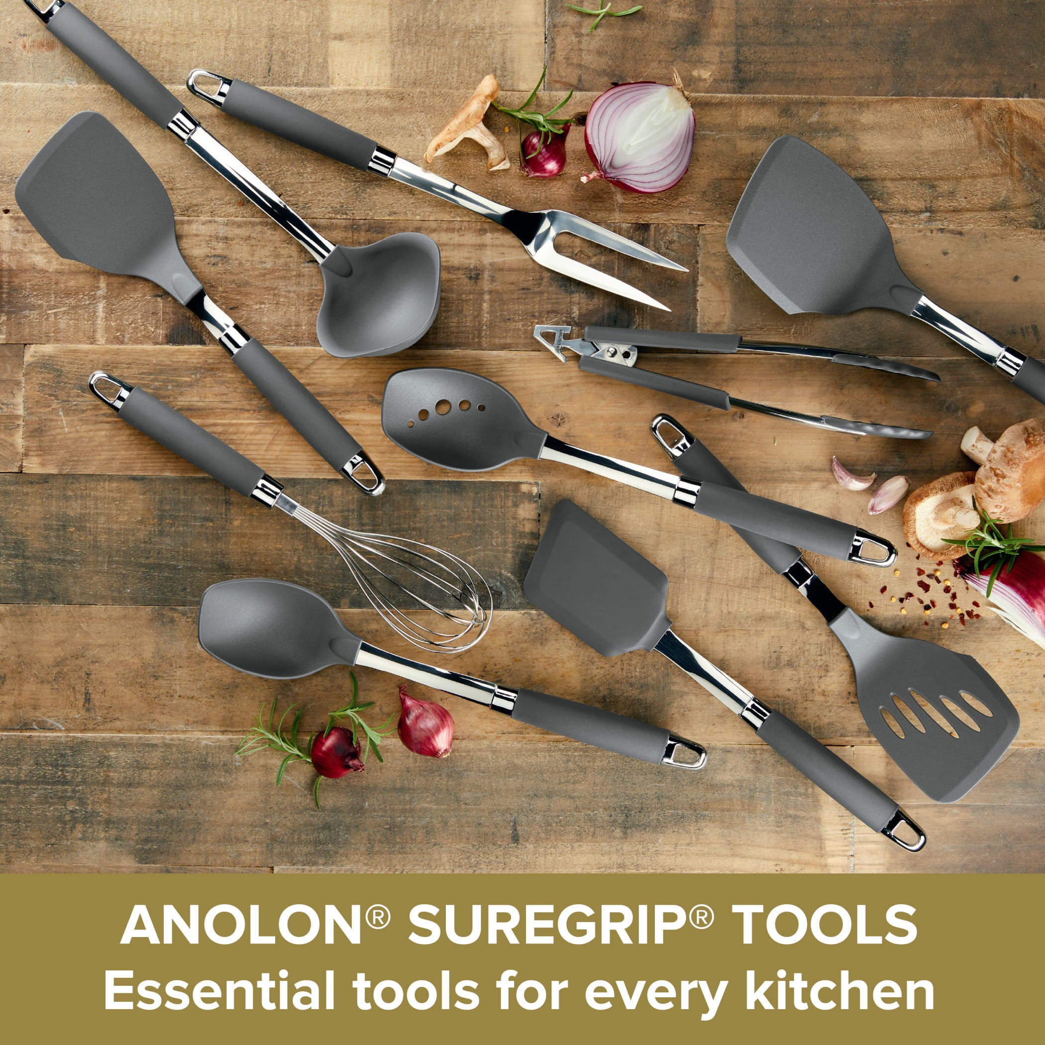 Anolon Tools and Gadgets SureGrip Nonstick Kitchen Utensil Set, 10 Piece, Nylon, Graphite