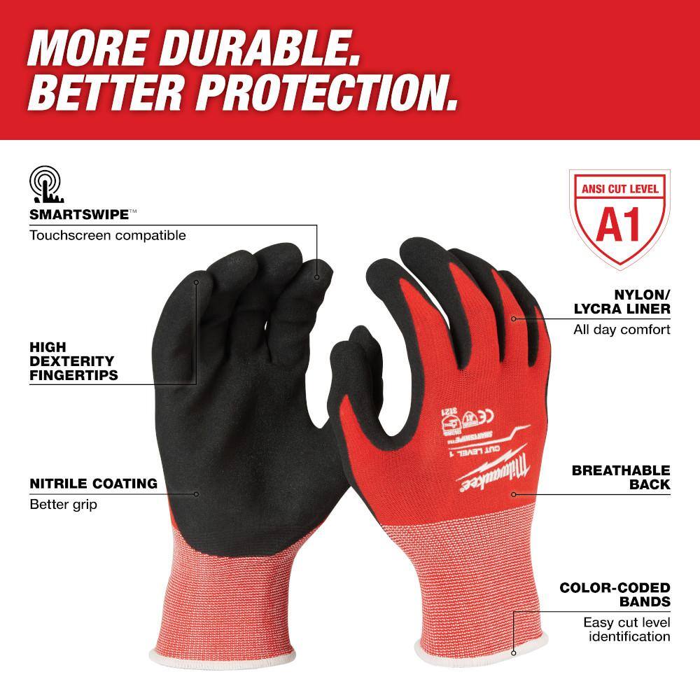 MW Medium Red Nitrile Level 1 Cut Resistant Dipped Work Gloves (3-Pack) 48-22-8901-X3