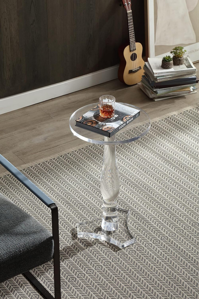 Modern End Table  Clear Acrylic Pedestal Base  ampRound Top   Eclectic   Side Tables And End Tables   by Decor Love  Houzz