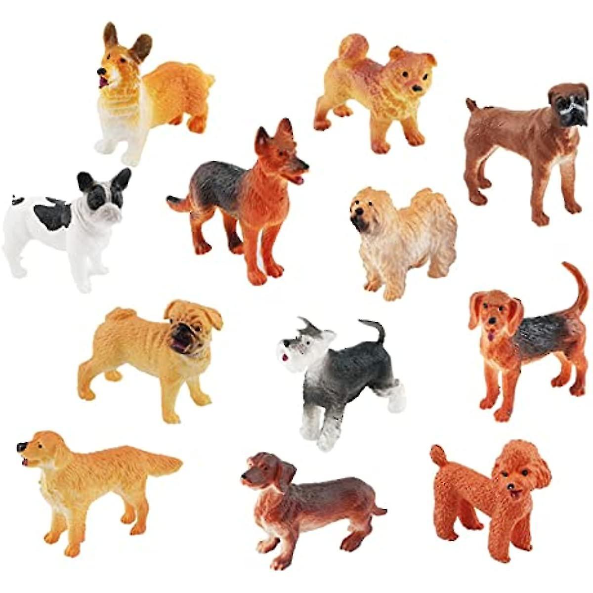 12x Realistic Dog Figurines Toy Set Kids Play Toys Dog Miniature Playset Dog Animal Figurines For Cake Topper Table Decor