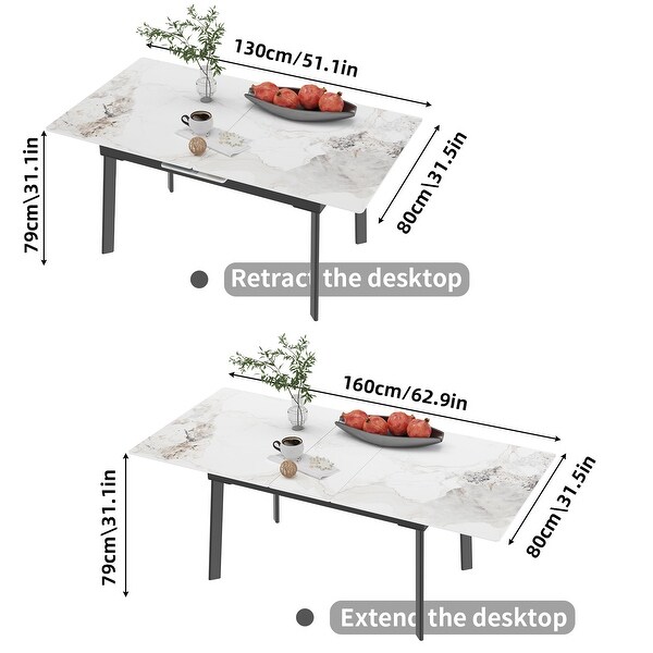 Large Extendable Kitchen Slate Dining Table Rectangular and Metal Legs