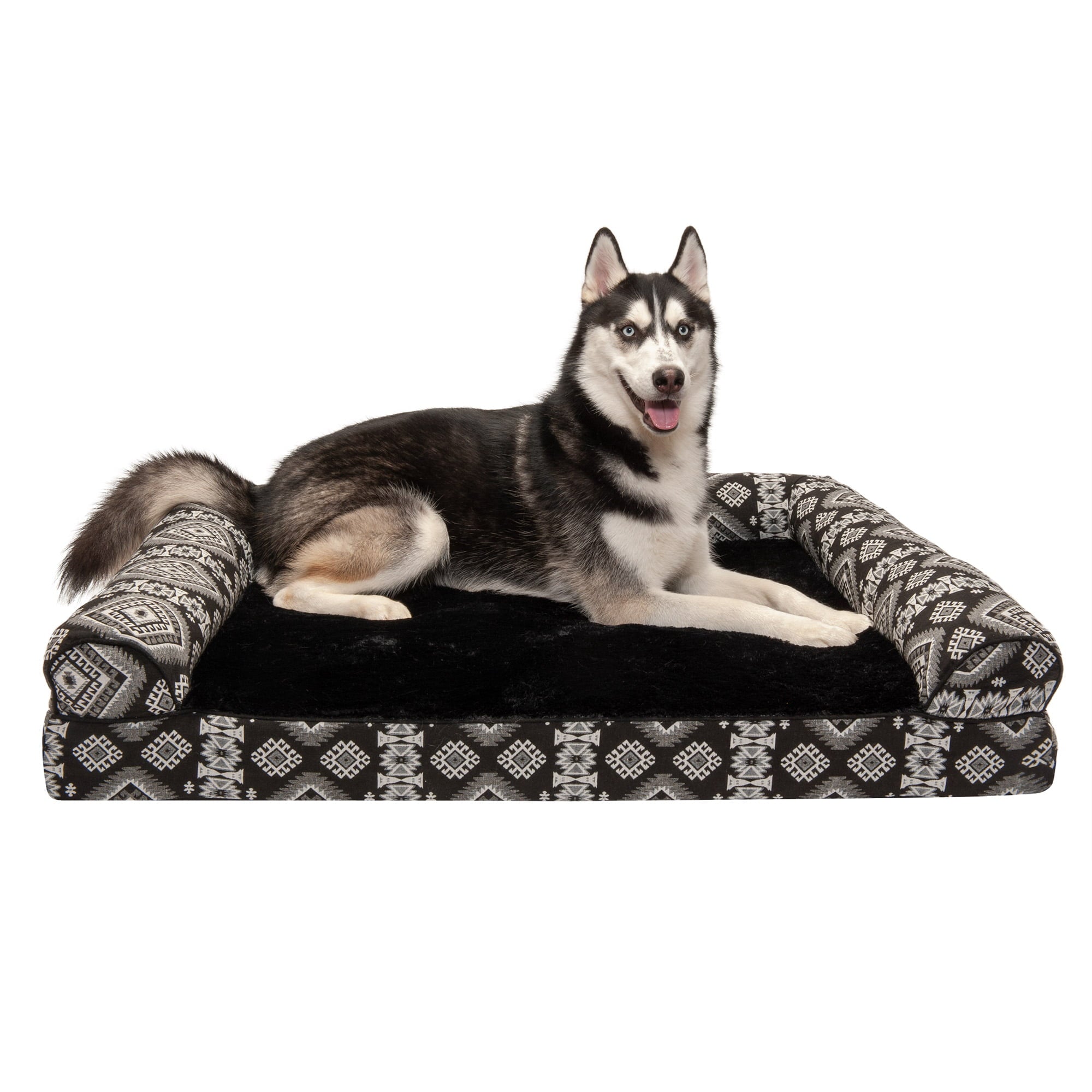 FurHaven | Orthopedic Southwest Kilim Sofa Pet Bed for Dogs and Cats， Black Medallion， Jumbo