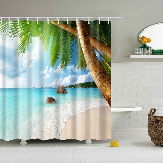 Seaside Scenery  3d Printed Shower Curtains Set Polyester  Fabric Waterproof  High Quality Bath Curtain Bathroom Screen Curtain