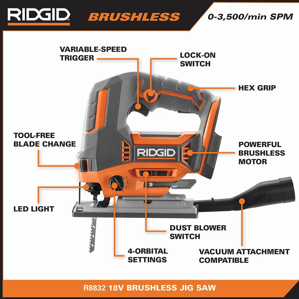 RIDGID 18V OCTANE Brushless Cordless Jig Saw (Tool Only) R8832B