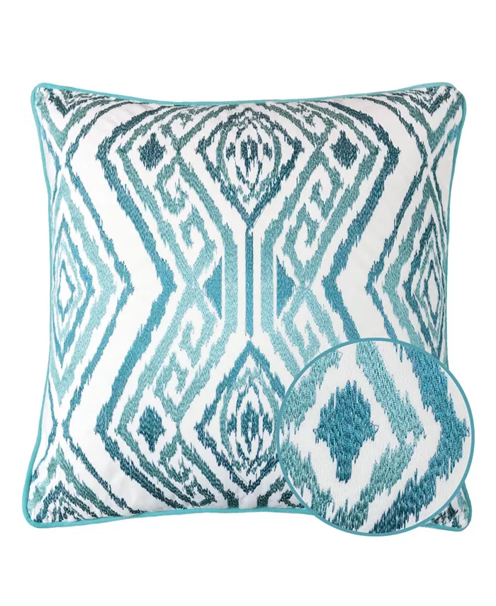 Homey Cozy Jessie Ikat Embroidery Square Decorative Throw Pillow