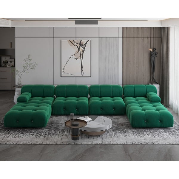 138'' Modern Velvet Upholstery U-shaped Sectional Sofa