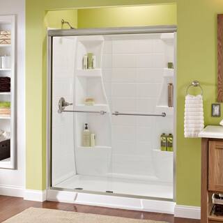 Delta Lyndall 60 in. x 70 in. Semi-Frameless Traditional Sliding Shower Door in Brushed Nickel with Clear Glass 158855