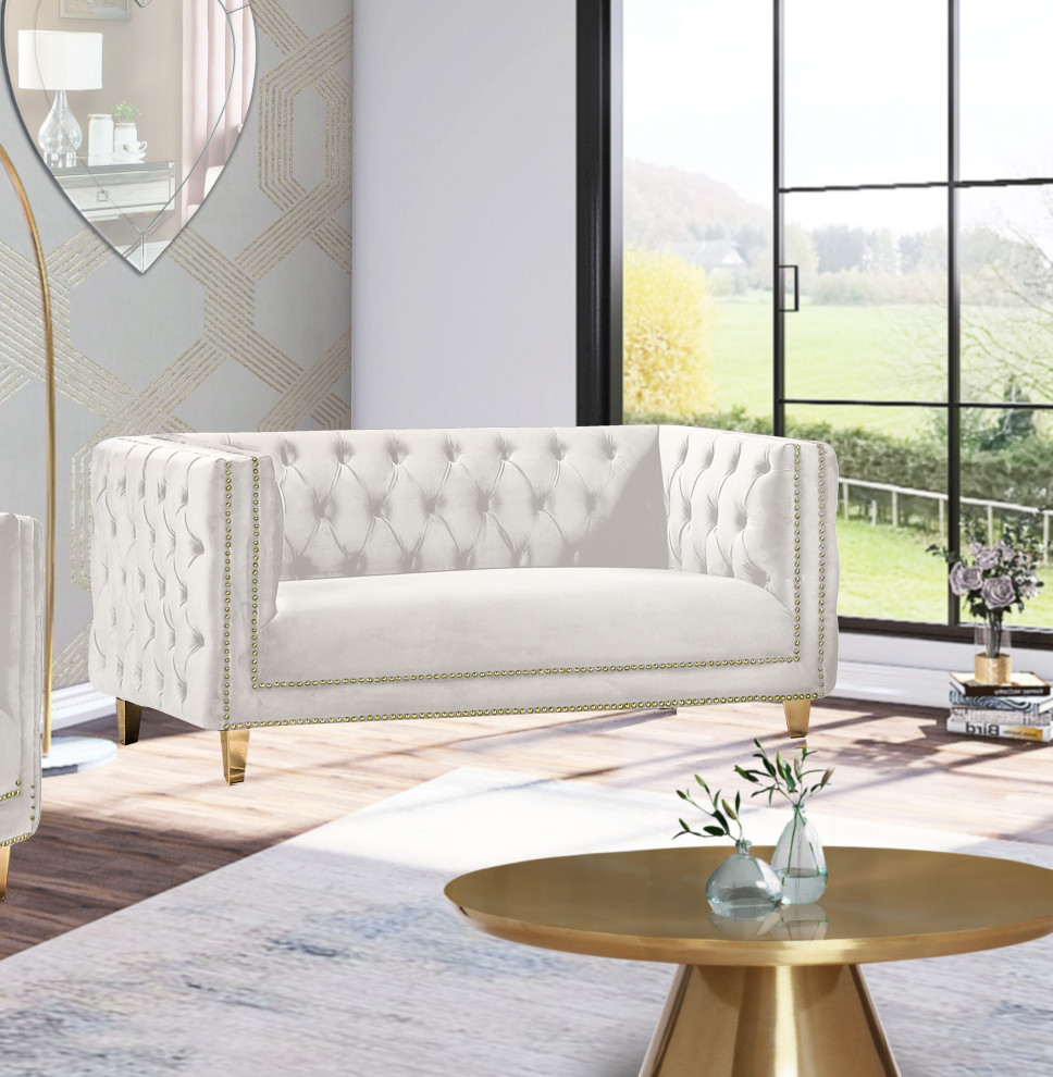 Michelle Fabric Upholstered Chair  Gold Iron Legs   Contemporary   Loveseats   by Meridian Furniture  Houzz