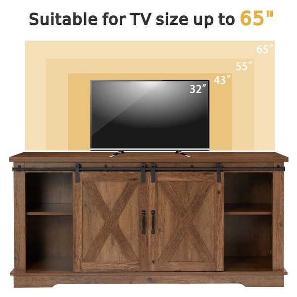 Modern Sliding Barn Door TV Stand with 5 Adjustable Shelves Brown