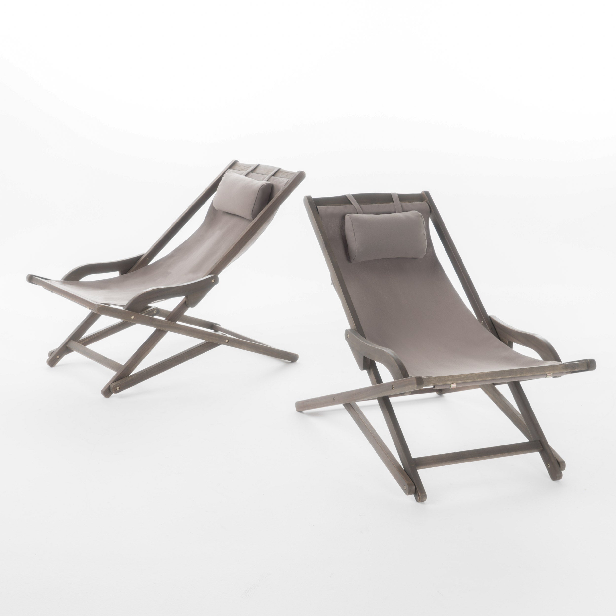 Northland Outdoor Wood and Canvas Sling Chair， Set of 2， Grey