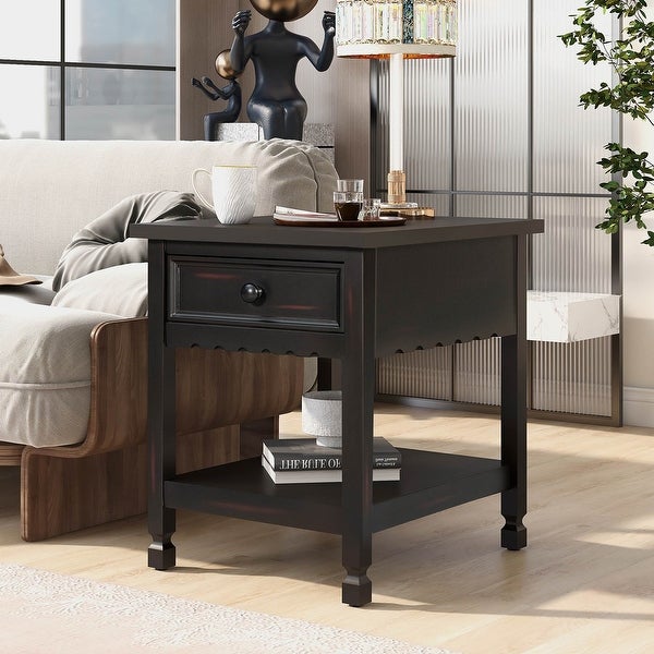 Classical Multifunctional End Table with One Drawer and Bottom Shelf