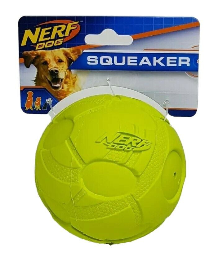 Nerf Dog 3.8 inch Bash Squeaker Ball Dog Toy Green Rubber