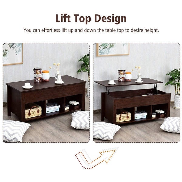 Lift Top Storage Space Coffee Table， Multi-Functional Modern Coffee Table with Height Adjustable Top and Hidden Compartment