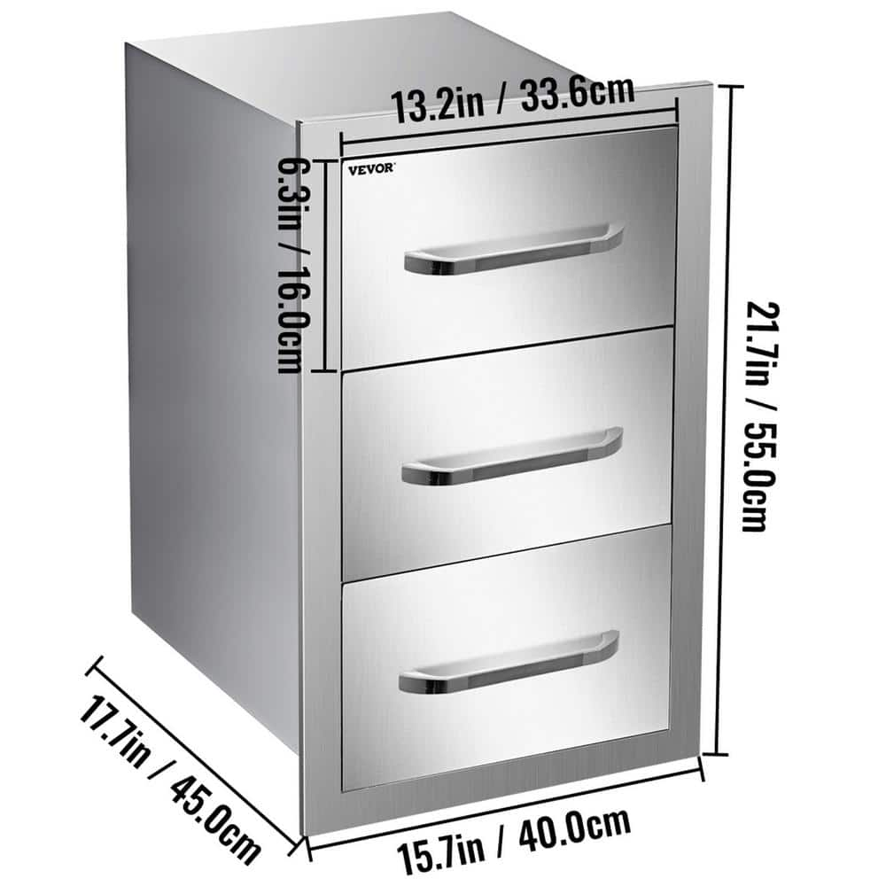 VEVOR Outdoor Kitchen Drawers 16 in. W x 21.5 in. H x 18 in. D Stainless Steel BBQ Island Access Drawers with Handle CTG16X22.3X180001V0