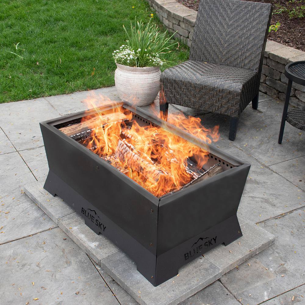 BLUE SKY OUTDOOR LIVING The Peak 38 in. x 22 in. Rectangle Steel Wood Patio Smokeless Fire Pit SFP382216R-B