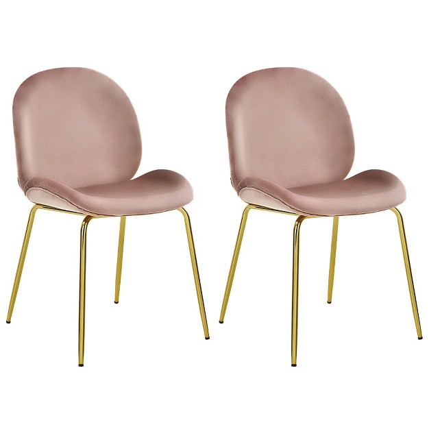 Costway Set Of 2 Velvet Accent Chairs Dining Side Chairs W gold Metal Legs Pink beige green grey