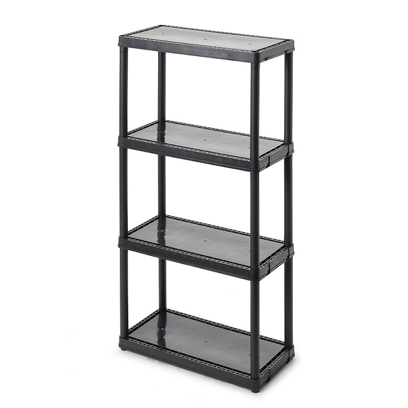 Gracious Living 4 Shelf Fixed Height Solid Resin Organizing Storage Unit， Black