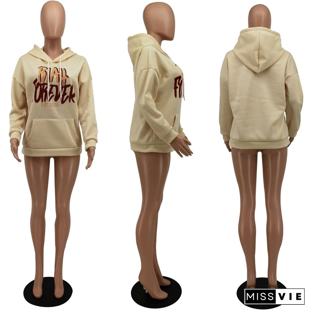 Hot Style Letter Print Long Sleeve Loose Pullover Hoodie