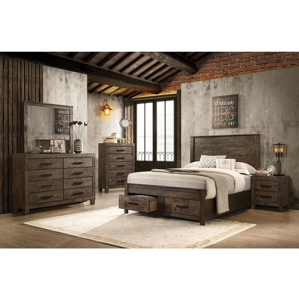 Wooden Storage Eastern King Platform Bedroom Set in Rustic Golden Brown - - 36135730