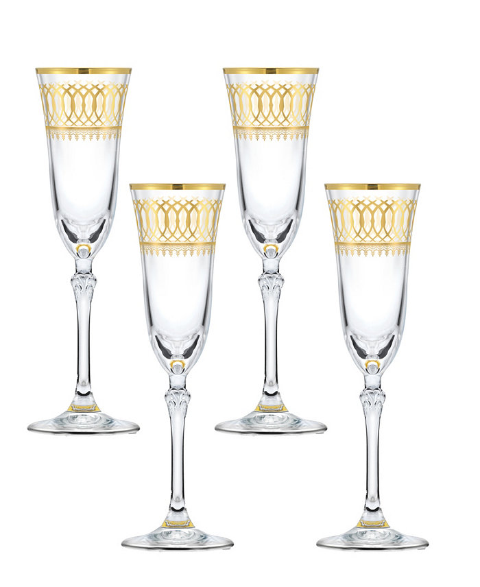 Lorren Home Trends Gold-Tone Embellished Champagne Flutes with Gold-Tone Rings Set of 4