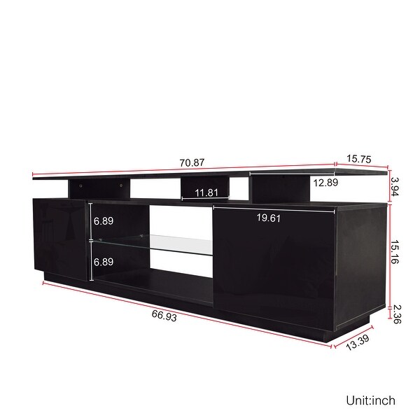 70''L Modern 2 Door TV Stand Media Console Entertainment Center with 1 Glass Shelf and Open Storage for Living Room Bedroom