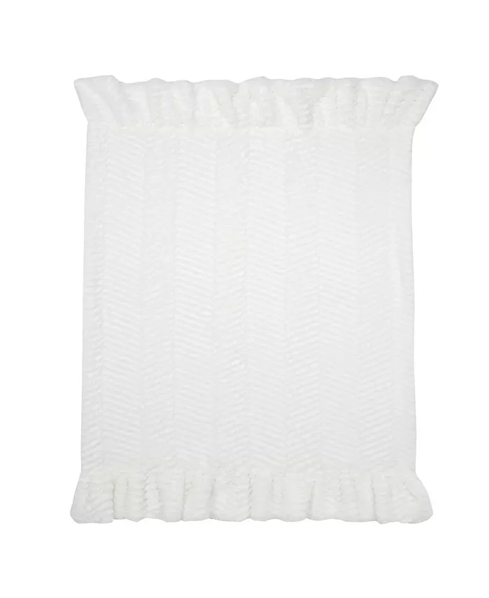 Lambs and Ivy Signature White Ruffled Lux Minky Jersey Chevron Baby Blanket