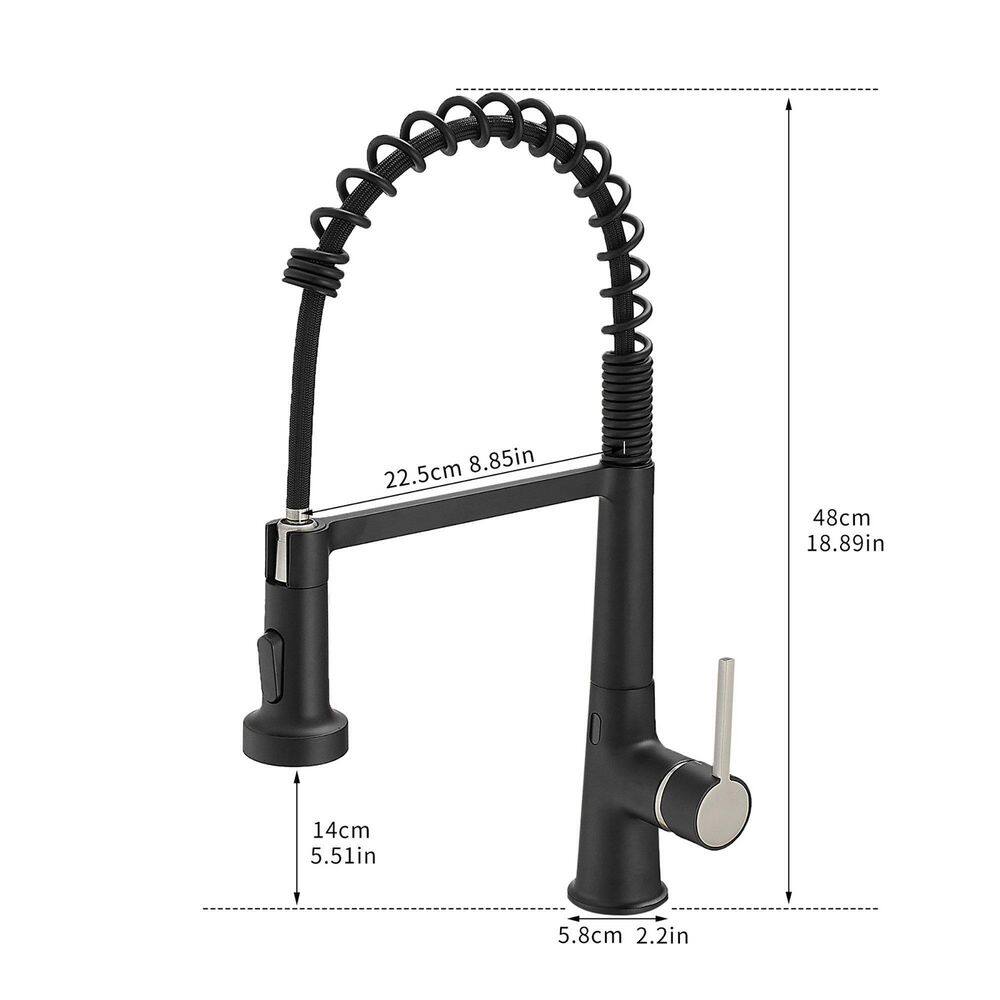 matrix decor Single Handle Touchless Deck Mount Gooseneck Pull Down Sprayer Kitchen Faucet with Handles in Black MD-ALIS1270BPR