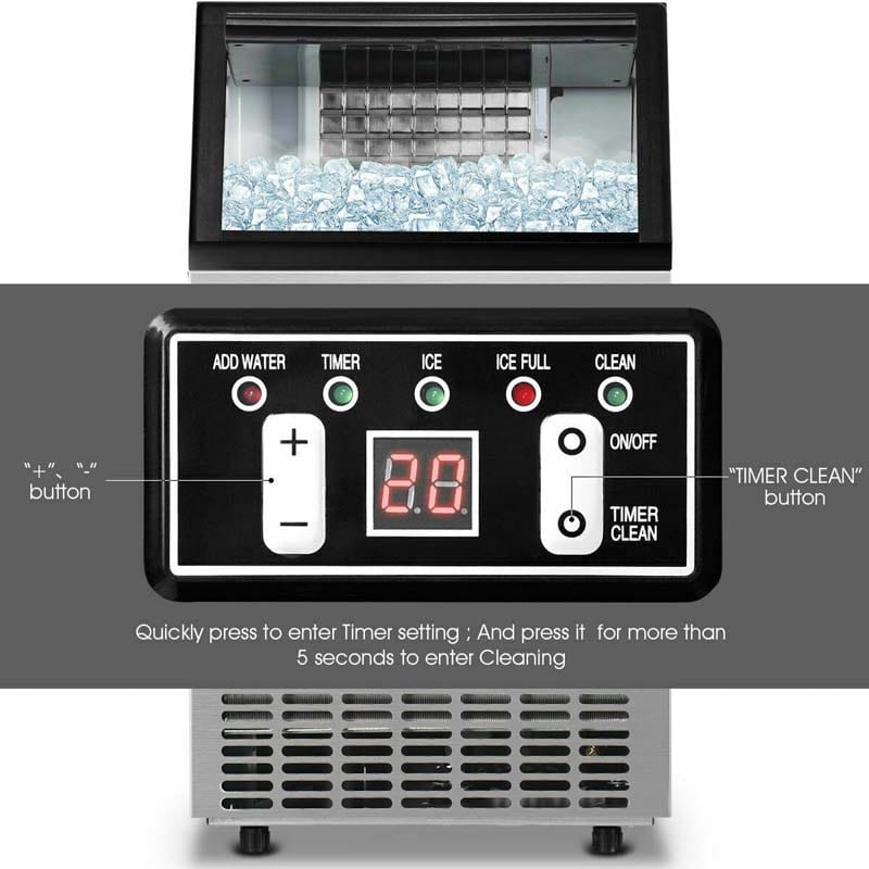 110LBS/24H Commercial Ice Maker with 33LBS Storage Capacity, Free-Standing Ice Machine