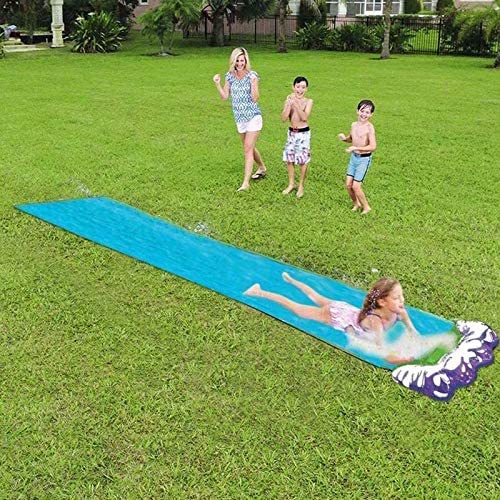 Slip and Slides for Kids Backyard， Children Summer Garden Lawn Water Slide Games Outdoor Water Toys with Splash Sprinkler-Blue