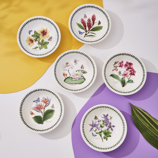 Portmeirion Exotic Botanic Garden Pasta Bowl Set Of 6 Made In England Assorted Floral Motifs 8 5 Inch